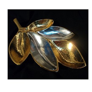 Tazón de decoración y servicio pulido brillante plateado y plateado de alto grado fundido de aluminio de diseño de hojas de lujo únicas de aspecto magnífico - Product Image 1