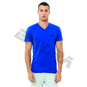 T-shirts à col en V profond pour hommes, T-shirt de base coupe ajustée, haut à manches courtes avec logo personnalisé, vêtements légers en coton