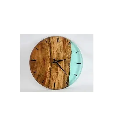 New design wall clock made of wood epoxy resin hotels room and customized size wood resin wall clock