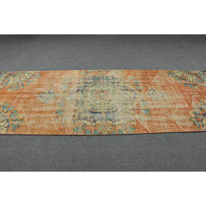 Alfombra turca verde naranja vintage clásica de 3,5ft X 10,6ft de área grande de lana de látex de retazos rectangulares abstractos para habitación de adolescentes - Product Image 3