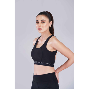 Sujetador deportivo de nivel negro y mallas deportivas alineadas - Product Image 2