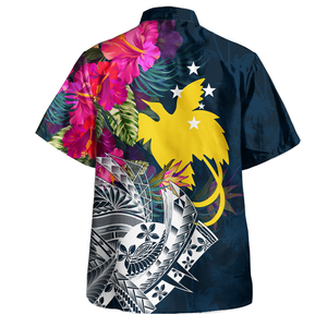 Chemise à manches courtes décontractée pour hommes avec drapeau de la Papouasie-Nouvelle-Guinée Motif tribal étoile blanche oiseau rouge noir avec style unique - Product Image 2