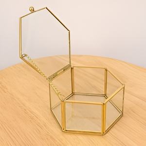 Joyero de latón y vidrio de diseño vintage, caja de embalaje de joyería de lujo personalizada, caja de brazalete y collar de anillo de 2 compartimentos - Product Image 4