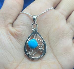 925 Sterling Silver Turquoise Heart Shape Bezel Setting Pendant Handmade <b>Jewelry</b> with Bohemian Style Charm Pendants Stylish Gift - Product Image 3