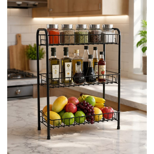 Minimalist Three-Layer Metal Storage <b>Rack</b> with Gray Finish for Home Kitchen Organization Standing Type Storage <b>Racks</b> - Product Image 6