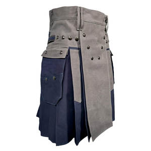 Kilt Utilitario de Mezclilla Resistente en Dos Tonos Gris y Azul Marino para Hombre, con Bolsillos Tipo Cargo, Cierre de Presión y Lazos - Product Image 4