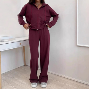 Conjunto Deportivo de 2 Piezas con Logotipo Personalizado OEM, Chaqueta Deportiva Moderna con Capucha, Pantalones Largos con Cordones, Cremallera de Algodón para Mujer - Product Image 4