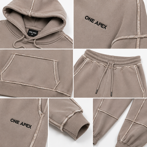 ชุดวอร์มฮู้ดดี้ ONE APEX สีเบจ ตะเข็บกลับด้าน ผ้าฝ้ายเฟรนช์เทอร์รี่เนื้อนุ่ม แห้งเร็ว สำหรับผู้หญิง รุ่นพรีเมียม - Product Image 4