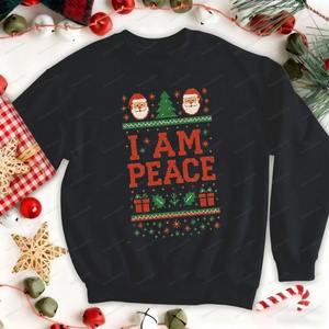 Pulls de Noël assortis pour couples, sweat-shirt drôle de Noël, je viens en paix pour les femmes, taille plus, coton biologique lavé doublé - Product Image 6