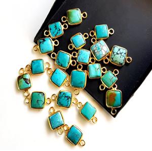 ขั้วต่อพลอยเทอร์ควอยซ์ห่วงคู่สำหรับสร้อยข้อมือชุบทอง925เงินขนาด5x5 8มม. เครื่องประดับจี้หินโดยประมาณ - Product Image 3