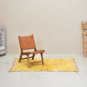 Designer Yellow Color Fully Embroidered Designer Carpets Hand Block Print Pattern Dhurries 100% Cotton Material Carpets Decor - Product Image 3