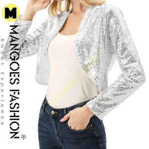 Women's <b>Sequin</b> Bolero Quilted Shrug <b>Jacket</b>-Long Sleeve Open Front Cotton Shell Silk Lining Breathable Sparkling <b>Sequins</b> Short - Product Image 4