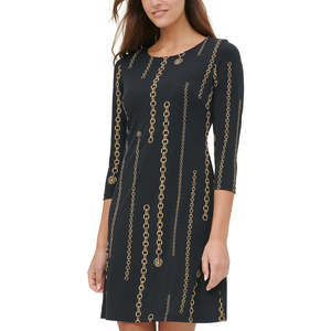 Robe en jersey élégante à imprimé chaîne pour femme Tommy Hilfiger, grande taille 14, en tissu gris respirant avec décoration ajourée, idéale pour la journée - Product Image 1