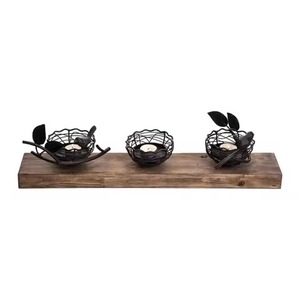 Vintage Design Christmas Metal & Wood Birds Nest Tealight Candle Holders Candle <b>Stand</b> For Christmas Decor - Product Image 1