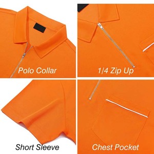 Men's <b>Orange</b> Short Sleeve Knitted <b>Polo</b> Shirt With Zipper Collar And Chest Pocket Casual Style - Product Image 5