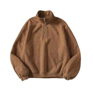 Brown Camel Half <b>Zip</b> Sweatshirt Earth Tone <b>Quarter</b> <b>Zip</b> Pullover Minimalist Style <b>Fleece</b> Cotton Sweater Custom Clothing Vendor - Product Image 1