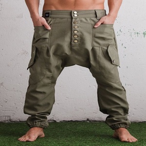 Custom Made 100% Cotton Plain Dyed Eco-Friendly Breathable Quick Dry Drop Crotch Pants Men High Waist Lightweight Casual Fitness - Product Image 2