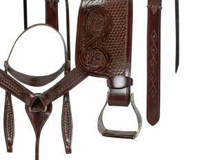 Nouvelle selle de ranch pour cheval de haute qualité en cuir occidental premium, avec fourche Wade et corde à cordelettes - Product Image 3