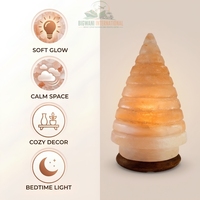 Lampe de sel de l'Himalaya artisanale unique en forme de cône spiralé, lumière de nuit en cristal de roche naturel avec base en bois de qualité supérieure