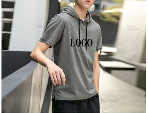 New Style Customized Logo Hooded T-Shirts Casual Wear Best Price Men Hooded Wholesale Rate Short Sleeve Hooded Men's T-shirts - Product Image 4
