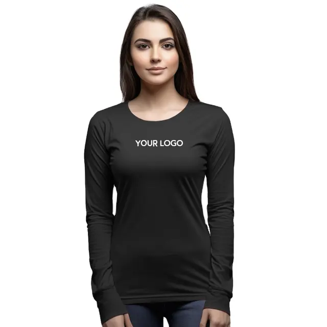 Ademende Hoge Kwaliteit Full Mouw T-Shirt Voor Vrouwen 150gsm 55% Katoen 45% Polyester Custom Logo Vrouwen Lange Mouw Tshirt