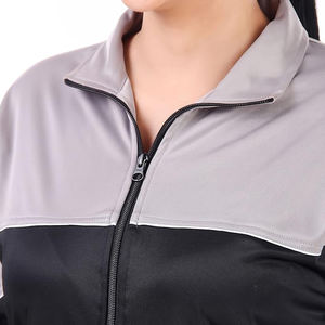 ชุดวอร์มลำลองสำหรับเล่นกีฬาในยิมของผู้หญิงเครื่องรูดซิปโพลีเอสเตอร์กระดุมปักโบว์สีทึบหนึ่งชุดสำหรับฤดูหนาว - Product Image 5