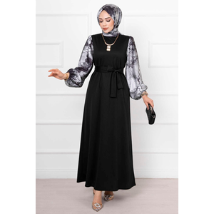 <b>Shawl</b> Sleeved Satin Long Hijab Dress <b>Black</b> - Product Image 4