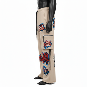 Pantalones de Hombre con Corte de Campana, Algodón Grueso Premium, Felpa de 320 GSM, Tela Suave Cepillada, Diseño de Panel Cargo, Logotipo Personalizado - Product Image 3