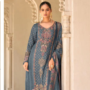 Tendance Pure Maslin Shalwar Kameez avec impression numérique Aari broderie à la main Viscose rayonne bas et correspondant Dupatta - Product Image 1