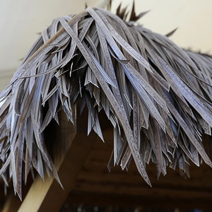 Modern Farmhouse Style Solid Wood Spruce Swing Chair Set with Cushion Grass <b>Roof</b> Drawstring Hanging <b>Basket</b> for Living Room - Product Image 6