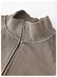 Veste à capuche en molleton français vintage lavé à fermeture éclair sur le côté, style hip-hop, très vendue, 420g, coupe courte, sans capuche - Product Image 2