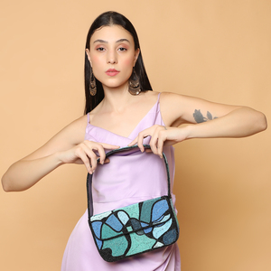 Borsa con perline artigianale fatta a mano | Borsa con perline con ricamo astratto con vista sull'oceano - Product Image 4