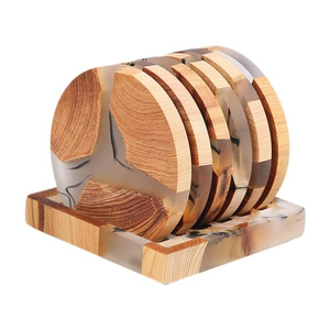 Dessous de verre en bois de résine époxy forme hexagonale décoration de la maison en bois sous-verres de tasse à boire faits à la main meilleure vente - Product Image 5