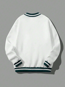 Custom High Quality Cotton Fleece Crew <b>Neck</b> Winter Embroidered Sweatshirt Wholesale Factory Price Striped Trim Thermal Lined - Product Image 3