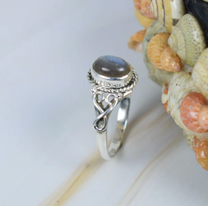 Anillo de diseñador de Plata de Ley 925 con labradorita natural, forma ovalada, piedra lunar negra, piedras preciosas, regalo de Navidad elegante - Product Image 3