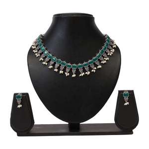 Indian Manufacturer Jewelry Oxidized Crystal Stone Bridal Necklace Sets Faux Pearl Drop Dangle Earrings for Women - Product Image 3