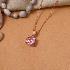 Collar con baño de oro rosa y colgante de piedra rosa, cadena geométrica moderna de acero inoxidable, joyería budista para mujer - Product Image 3