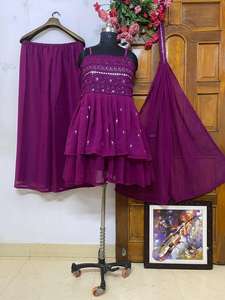 Haut en Georgette de haute qualité avec belle Georgette Plazzo avec miroir en feuille et travail de séquence (entièrement cousu) - Product Image 3