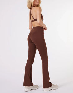 Venta al por mayor de alta calidad cintura elástica Flare Yoga Leggings mujeres de cintura alta estiramiento Flare Leggings Fitness gimnasio entrenamiento - Product Image 3