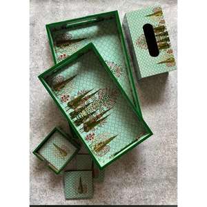 Bandeja para servir a granel Bandeja de almacenamiento de madera para el hogar con caja de pañuelos y posavasos para uso en la cocina del exportador indio - Product Image 4