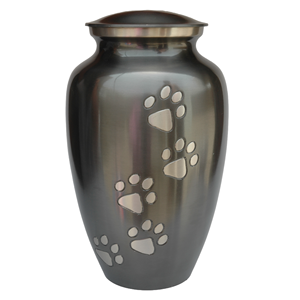 Urna de cremación para mascotas Premium de estilo americano clásico Latón metálico con patrón de pata pura Urna funeraria negra para cenizas - Product Image 3