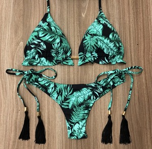 Ensemble de bikini deux pièces sexy imprimé avec des appliques en dentelle à paillettes pour femmes - Product Image 2