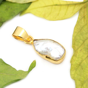 Moda clásica madre de perla piedra preciosa 24K chapado en oro latón Metal colgante joyería de moda para mujeres al por mayor a granel - Product Image 2