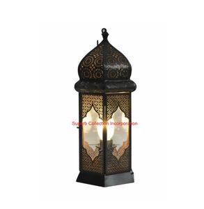 Premium Moroccan Style Metal Lantern <b>Table</b> <b>Lamp</b> Decorative Arabic Cutwork Black Iron Accent For Home Decor & Events Use - Product Image 1