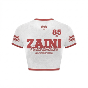 Premium 180 GSM Breathable Polyester Crop <b>Top</b> Shirt White <b>Red</b> Custom Logo Sublimation Printed Sportswear - Product Image 2
