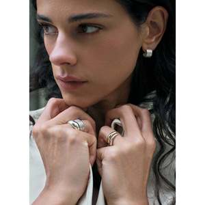 Mercer <b>Silver</b> Cuff <b>Hoop</b> <b>Earrings</b> with Geometric Pattern Gold Plated Diamond Pearl and Zircon for Parties Weddings and Gifts - Product Image 3