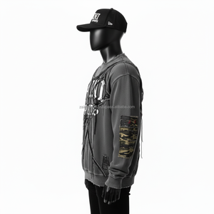 Sudadera de peso pesado para hombre, diseño de ropa de calle con acabado lavado de lana de algodón suave con logotipo bordado personalizado, sudaderas básicas - Product Image 5