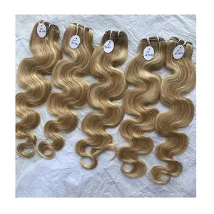 Export Raw Virgin Brazilian 20 Inch #27/613 Coloured Body Wave Bundle Extension Cuticle Aligned At wholesale Price Indian Vendor