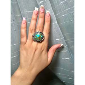 Anillo Ajustable Fred Francis de Turquesa Kingman de Alta Calidad y Plata de Ley para Regalo con Tecnología de Incrustación en Bisel - Product Image 5