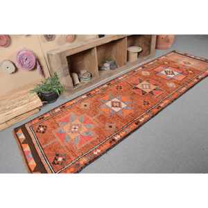 Tapis Kilim Turc Vintage Orange Gris 3X10.5ft Laine Jacquard Tissage Plat Support Latex Patchwork Couloir Rectangle Jute Tapis - Product Image 5
